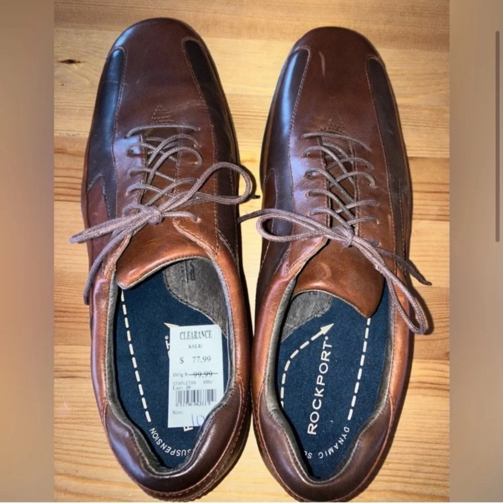NWT Rockport APM10165 size 10 Brown Leather Oxford powered by DMX Shoes - Picture 2 of 5